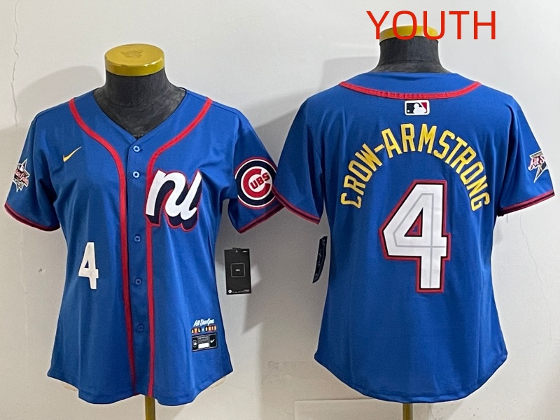 Youth Chicago Cubs #4 Crow-Armstrong Blue MLB All star Nike 2025 Jersey style 001
